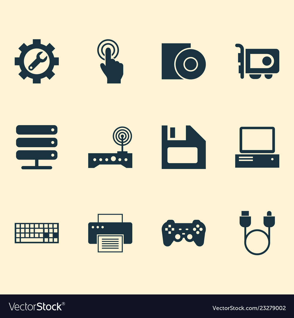 Computer icons set with floppy disk server disc vector image Computer icons set with floppy disk server disc