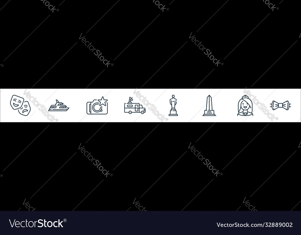 Fame line icons linear set quality vector image Fame line icons linear set quality