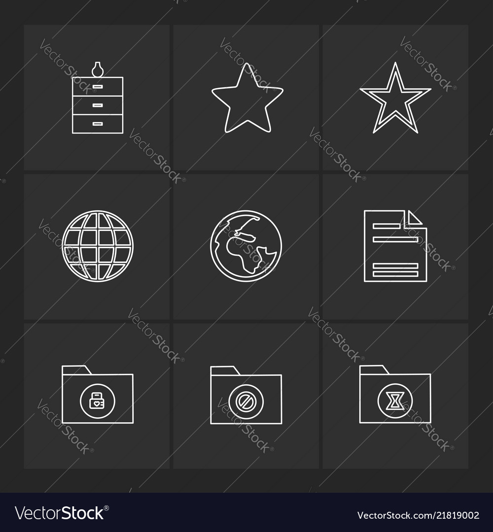 Files folders globe world stars eps icons set