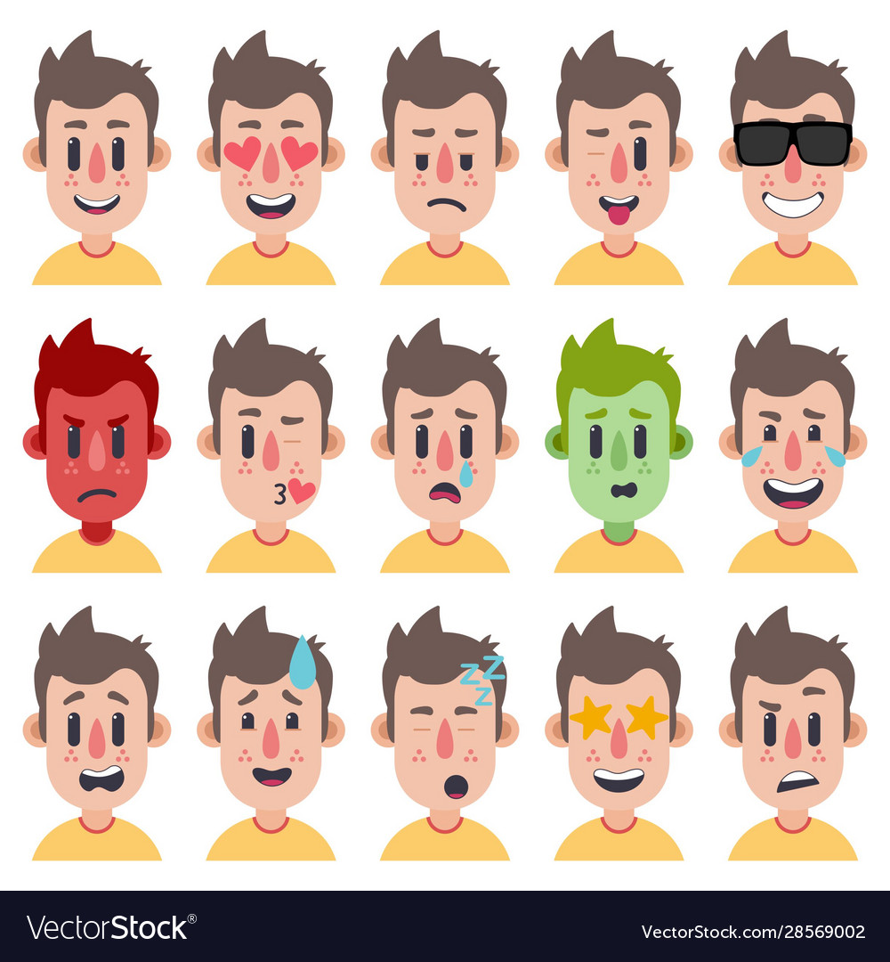 Funny set boy emotions 01 Royalty Free Vector Image