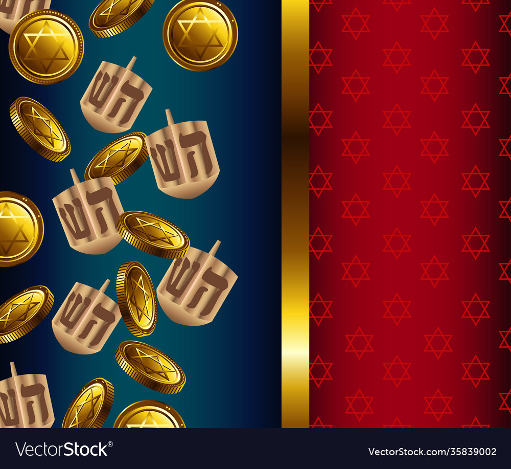 Happy hanukkah celebration with dreidels and coins