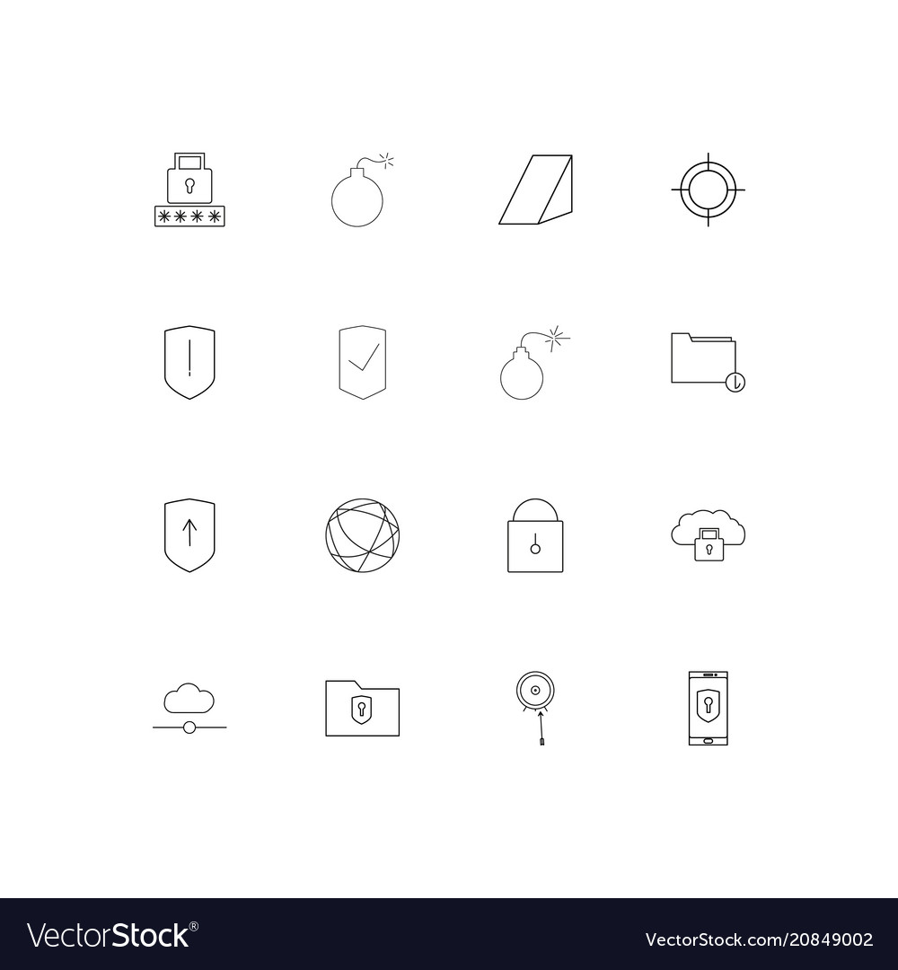 Internet security linear thin icons set outlined