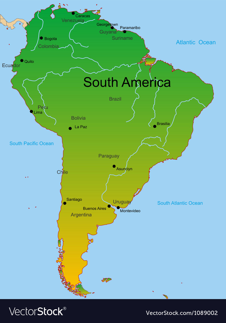 Map Of South America Continent Royalty Free Vector Image