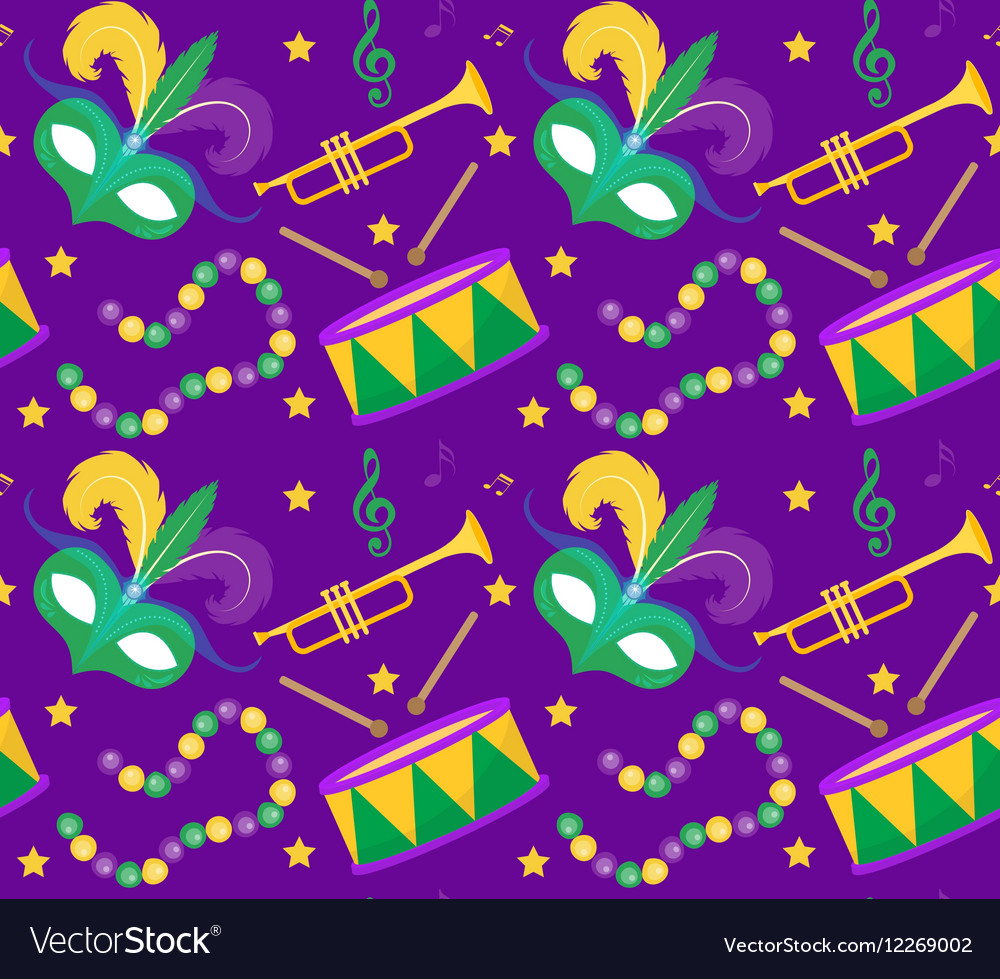 Mardi gras carnival seamless pattern with mask Vector Image