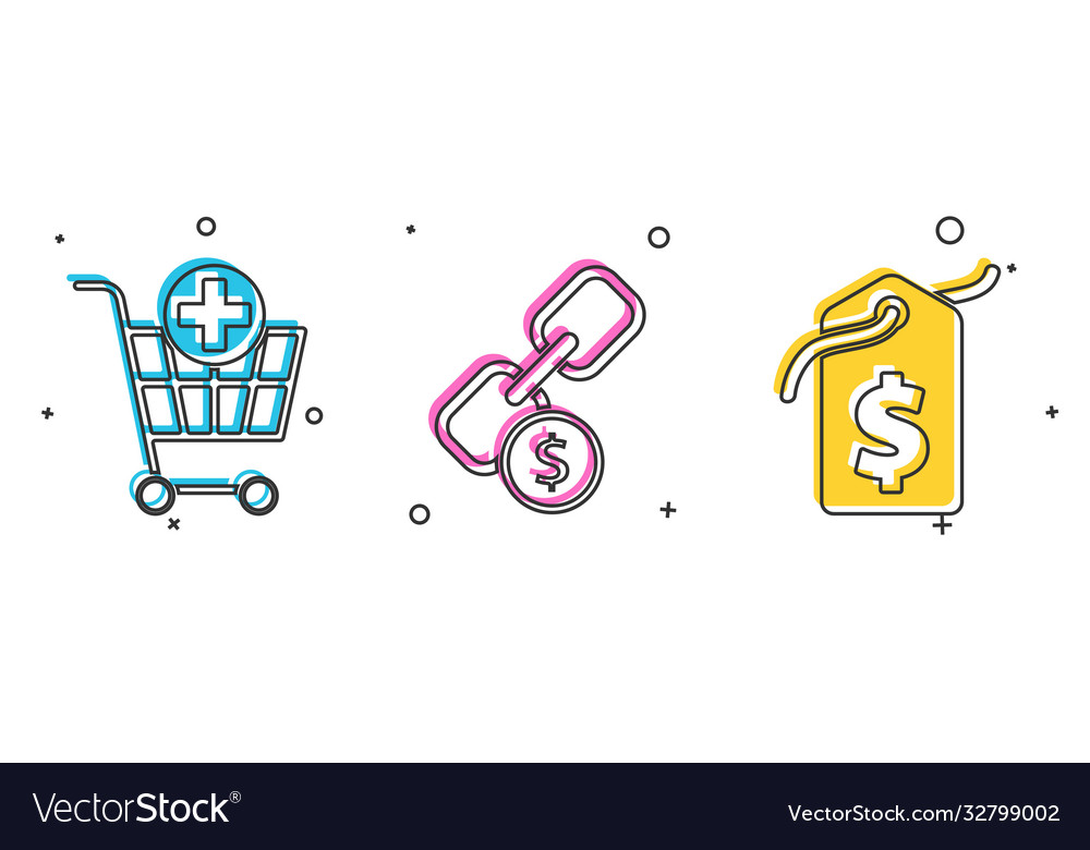 Set add to shopping cart chain link and coin vector image Set add to shopping cart chain link and coin