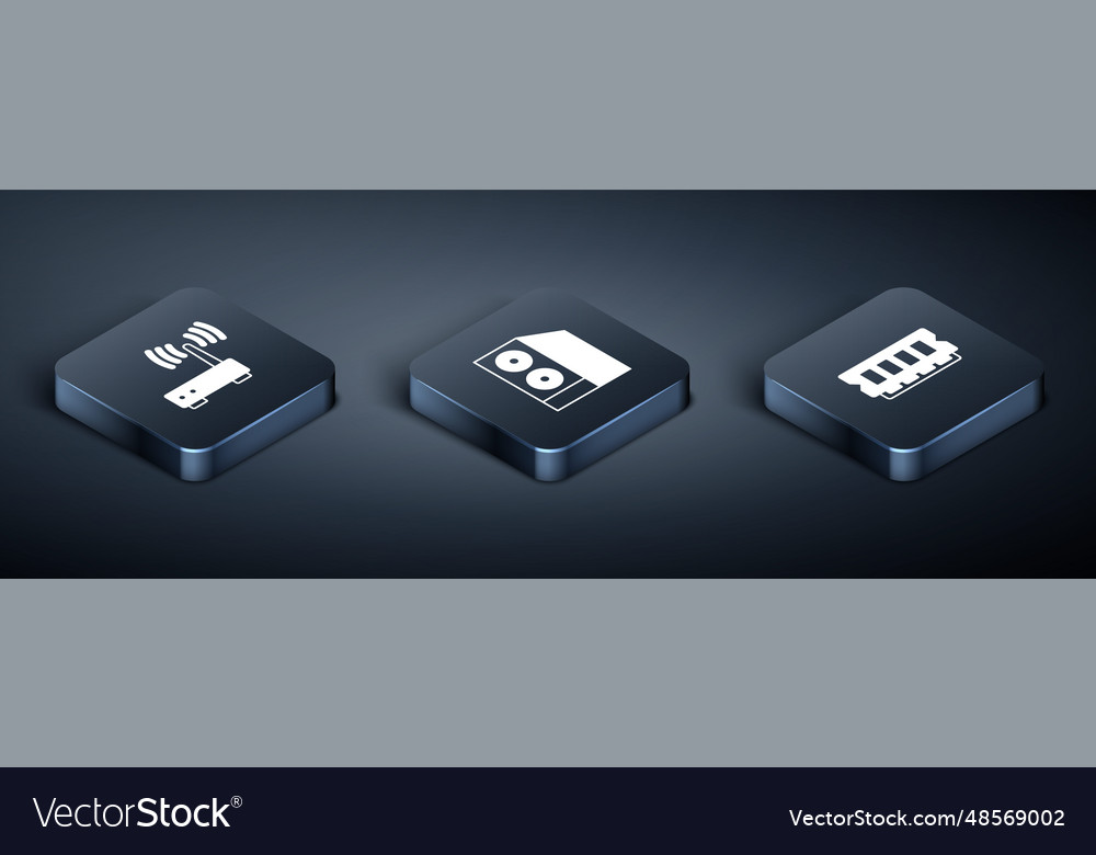 Set isometric router and wi-fi signal ram random vector image Set isometric router and wi-fi signal ram random