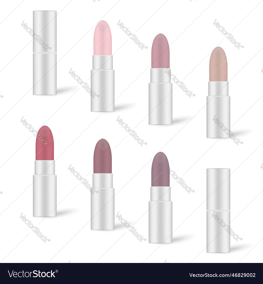 Set of color lipstick in silver tube isolated