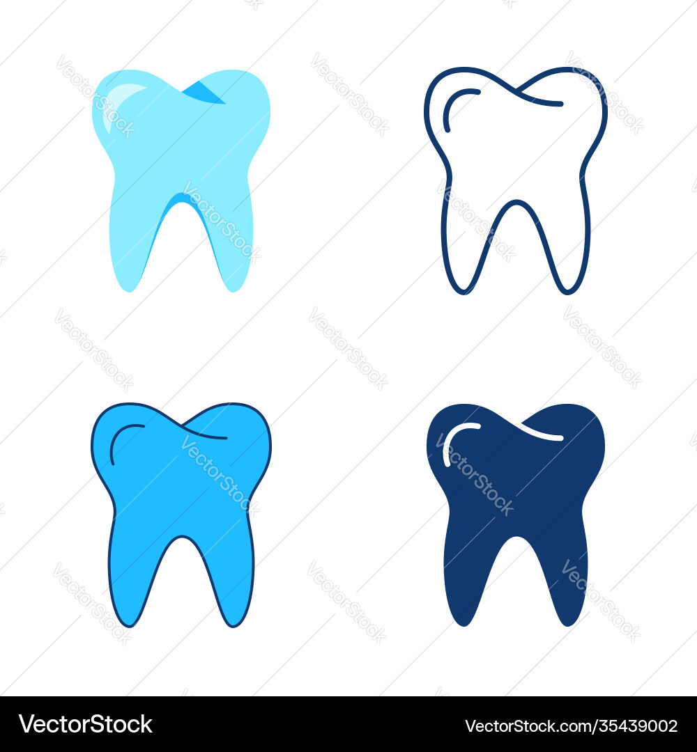 Tooth icon set in flat and line style Royalty Free Vector