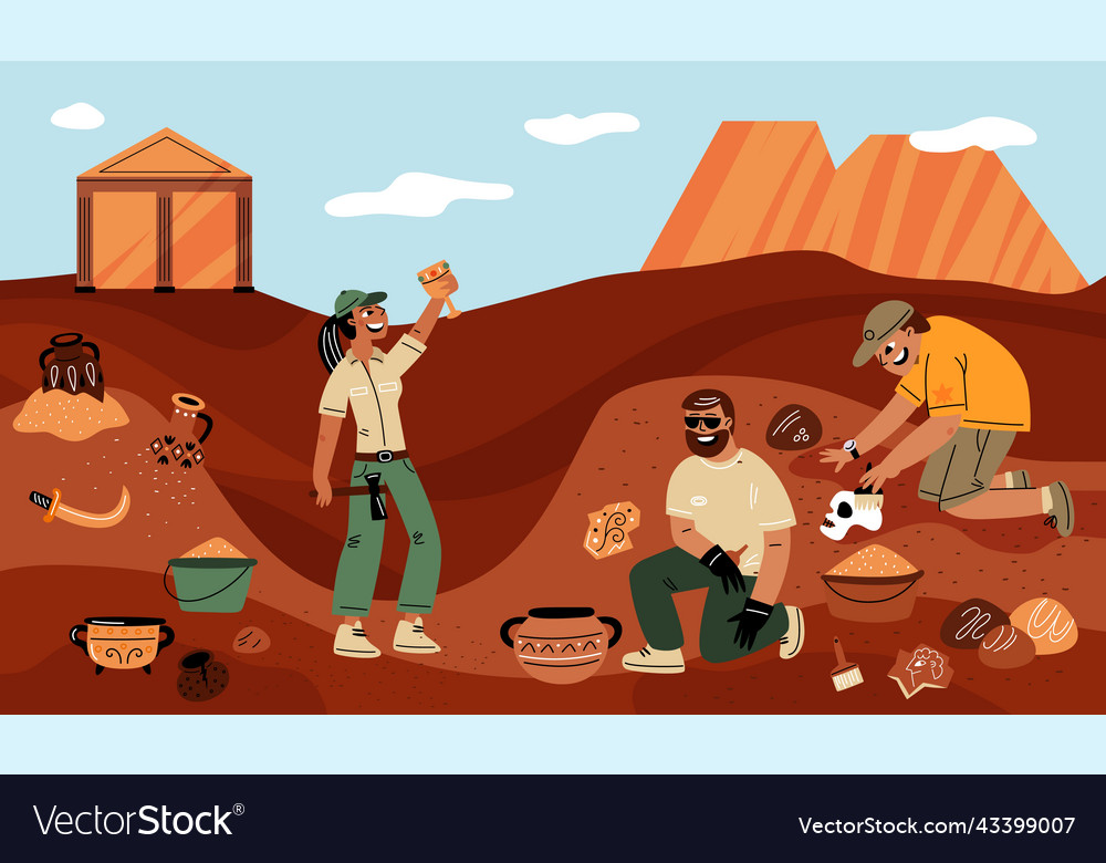 Archaeological excavations funny archaeologist Vector Image