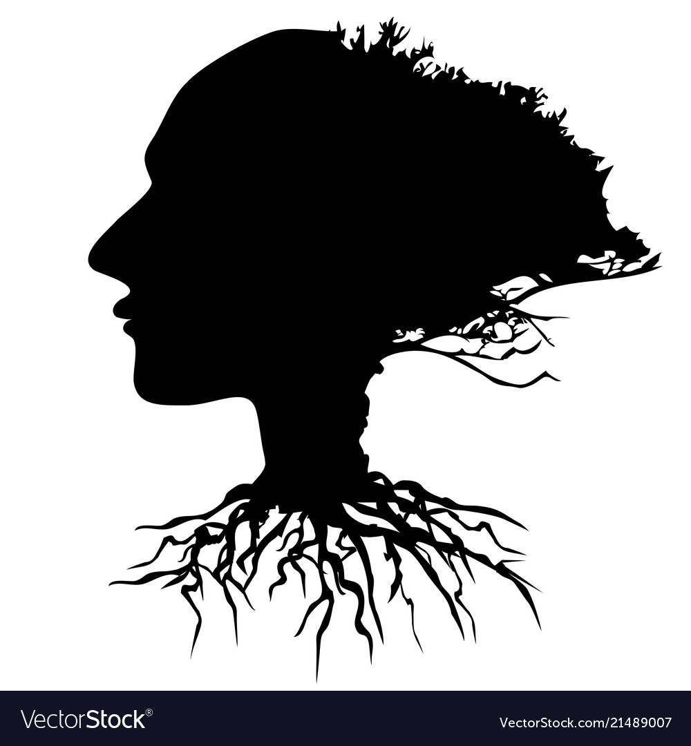 Black human head tree