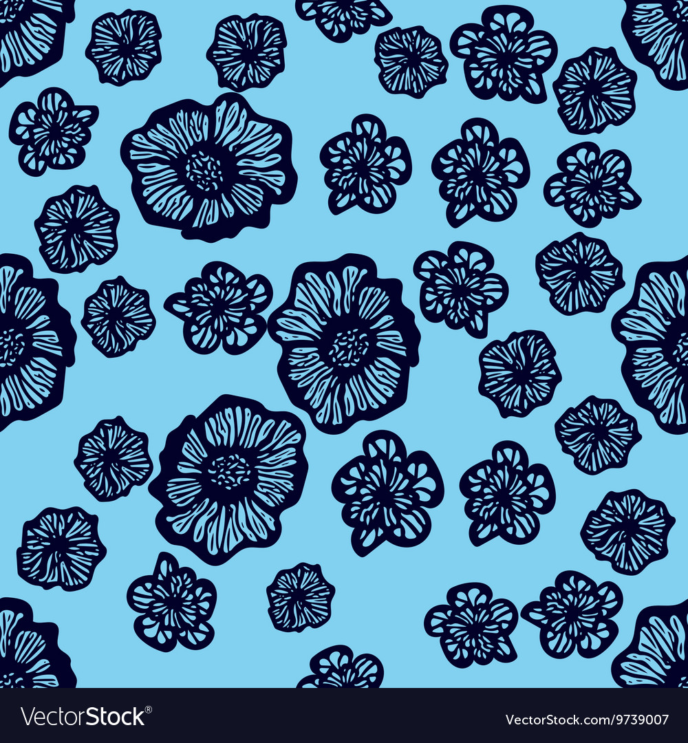 Blue and dark seamless flower pattern Royalty Free Vector