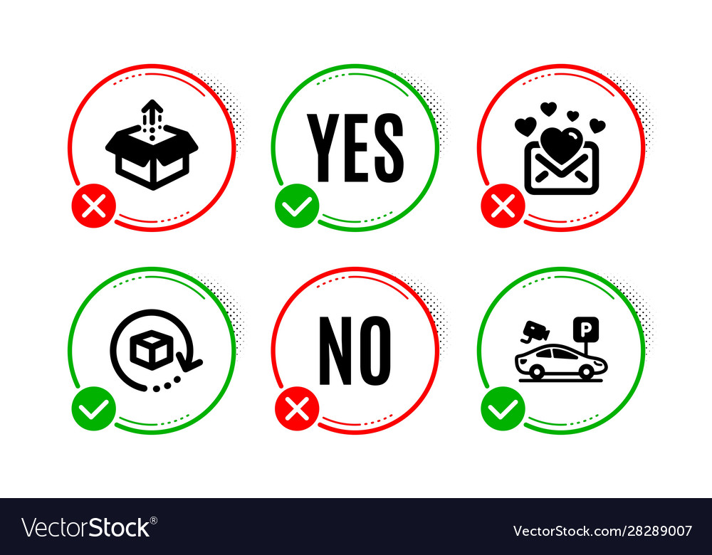 Love mail return package and send box icons set vector image Love mail return package and send box icons set