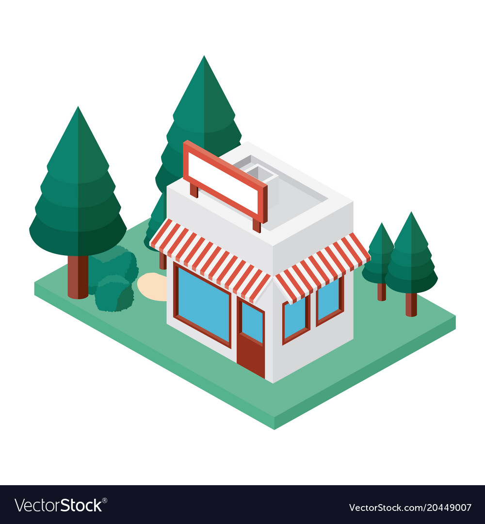 Mini tree and store building isometric