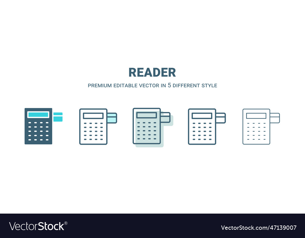 Reader icon in 5 different style outline filled