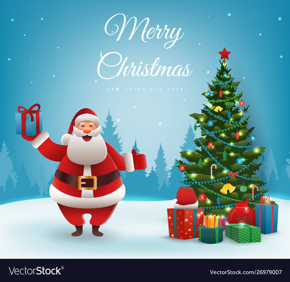 Santa claus with christmas tree merry Royalty Free Vector