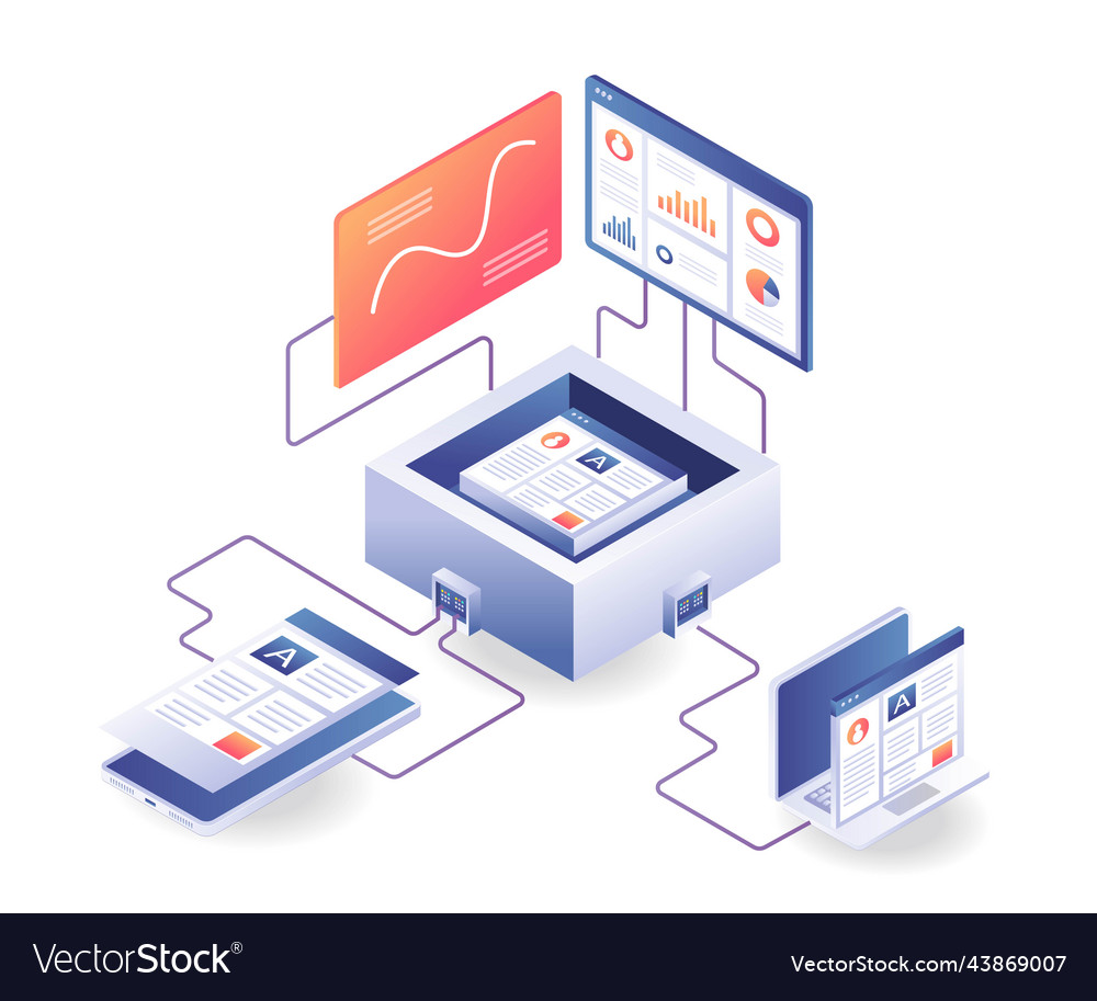 Smartphone and computer application web analysis vector image Smartphone and computer application web analysis