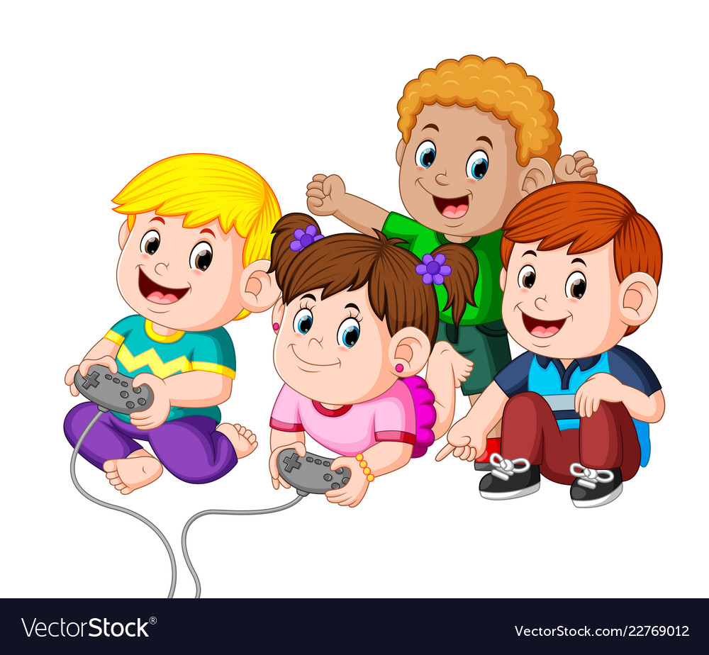 Kids Playing Video Games Cartoon