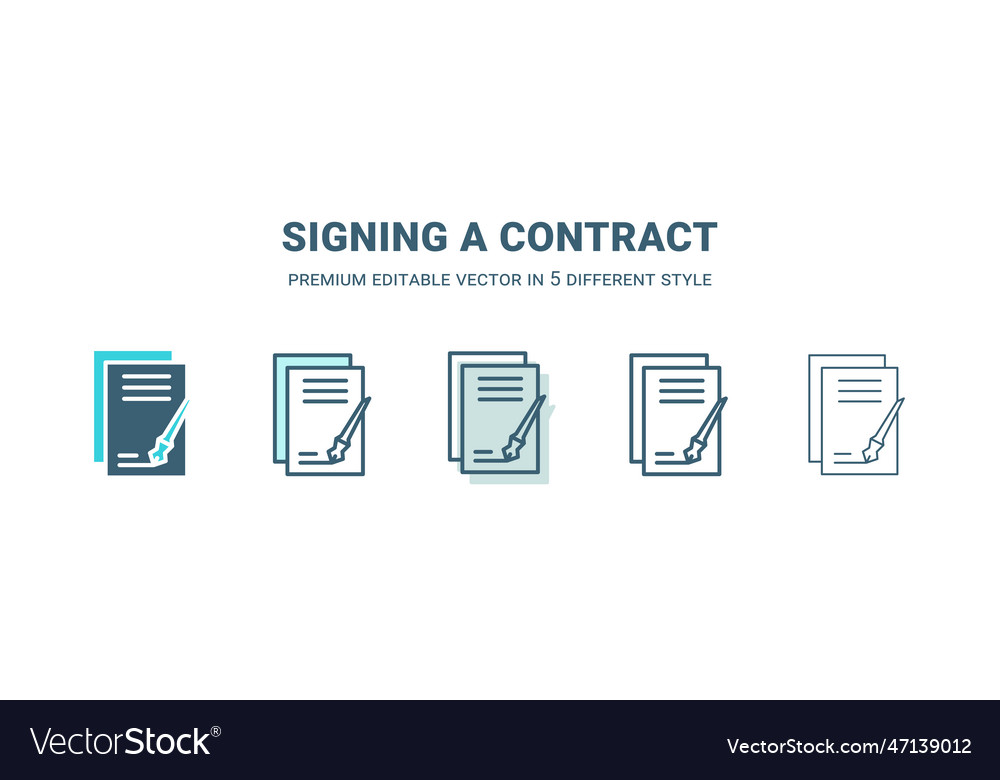 Signing a contract icon in 5 different style vector image Signing a contract icon in 5 different style