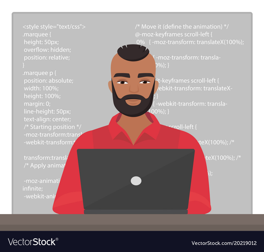 Stylish black man programmer sitting at the Vector Image