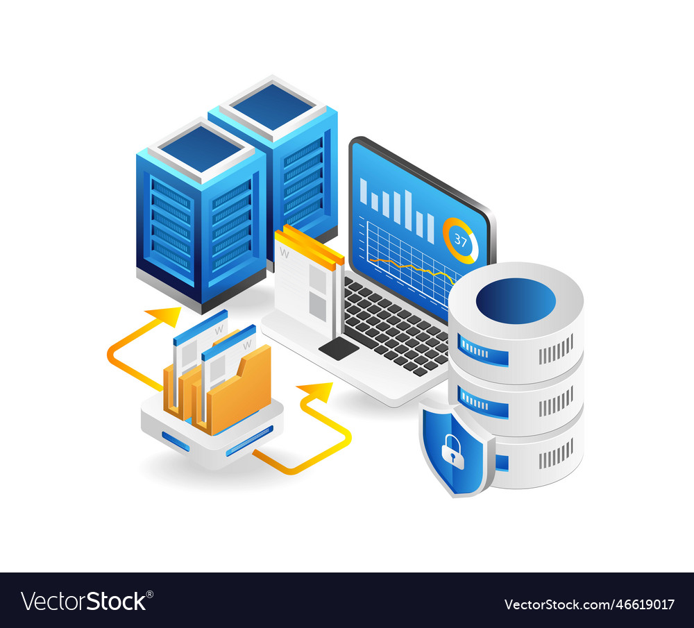 3d isometric concept of maintaining big data web vector image 3d isometric concept of maintaining big data web