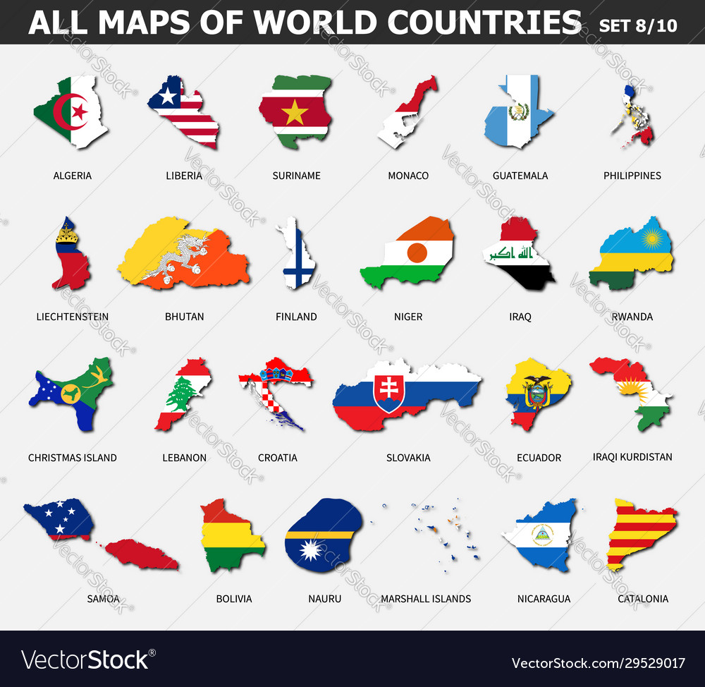 All maps world countries and flags set 8 of Vector Image