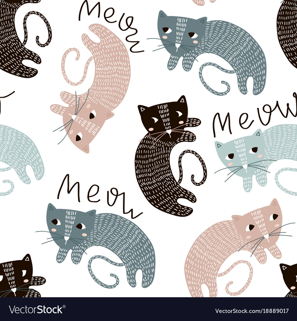 Childish seamless pattern with cute artistic cats Vector Image