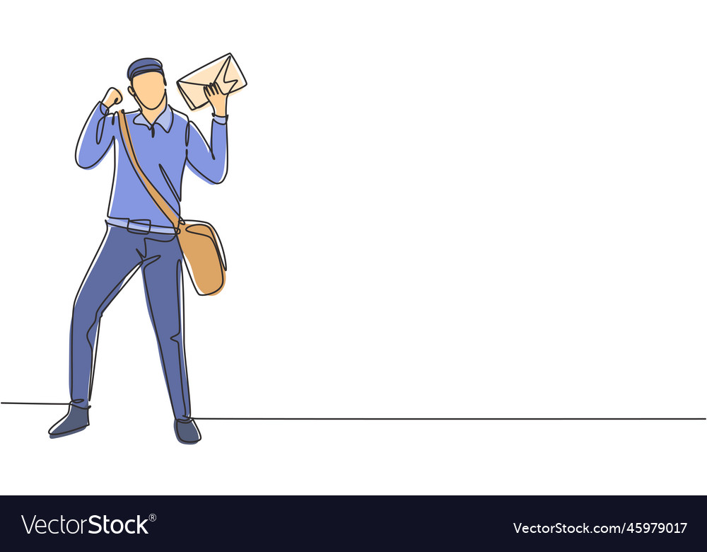 Continuous one line drawing postman standing vector image Continuous one line drawing postman standing