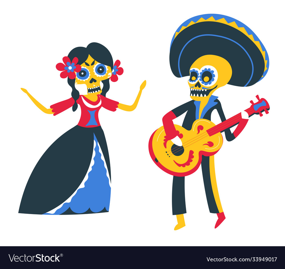 Mexican performers musicians playing guitar Vector Image