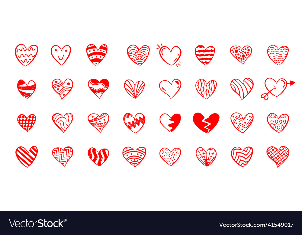 Red handschriftliche Herzen in verschiedenen Stilen vector image Red handschriftliche Herzen in verschiedenen Stilen
