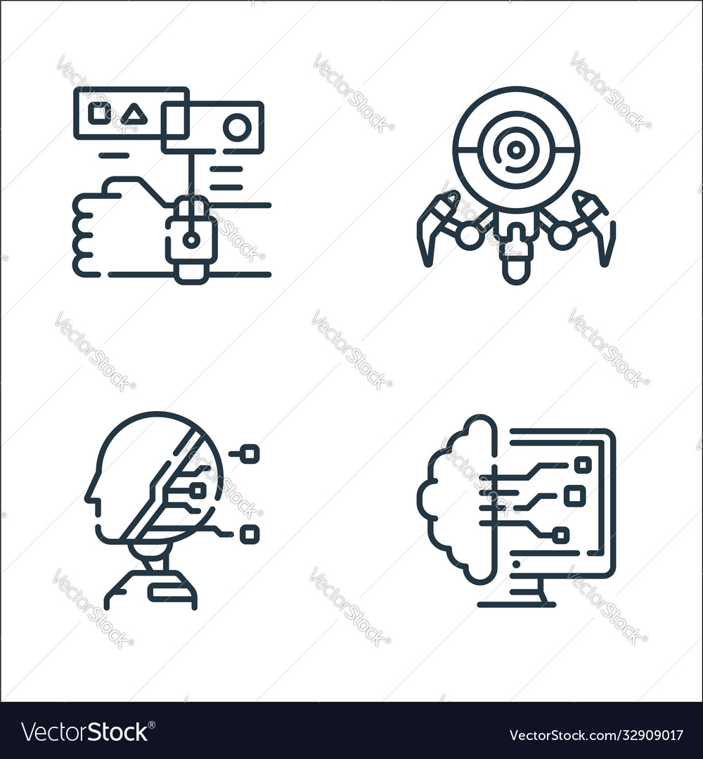 Robotics line icons linear set quality vector image Robotics line icons linear set quality