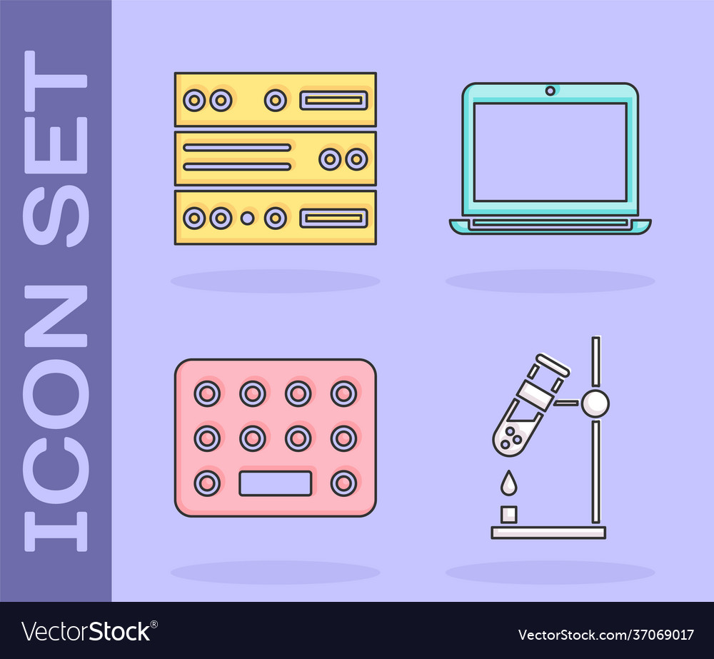 Set test tube flask on fire server data web vector image Set test tube flask on fire server data web