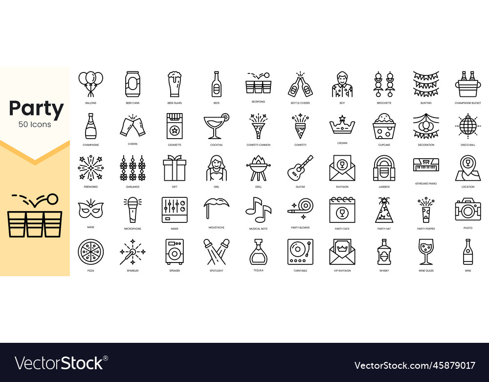 Simple outline set of party icons linear style vector image Simple outline set of party icons linear style