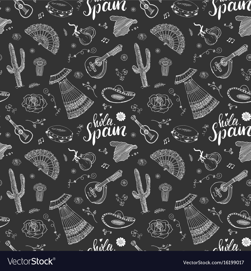 Spain seamless pattern doodle elements hand drawn