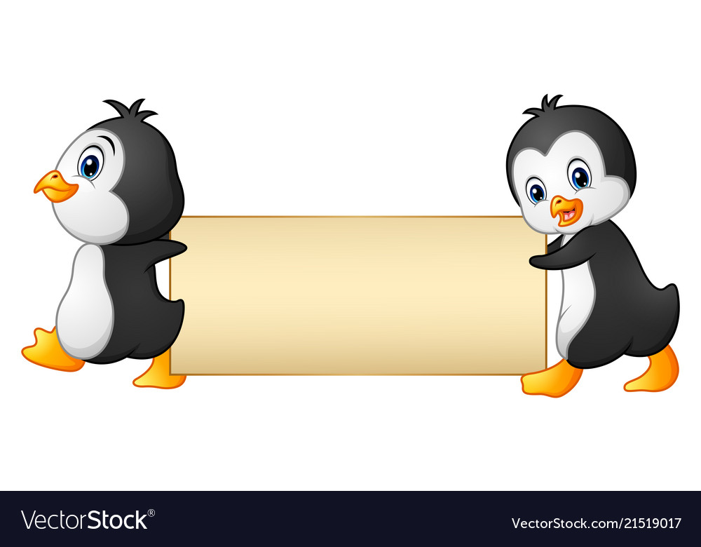 Two penguins cartoon holding a blank banner Vector Image Two penguins cartoon holding a blank banner Vector Image