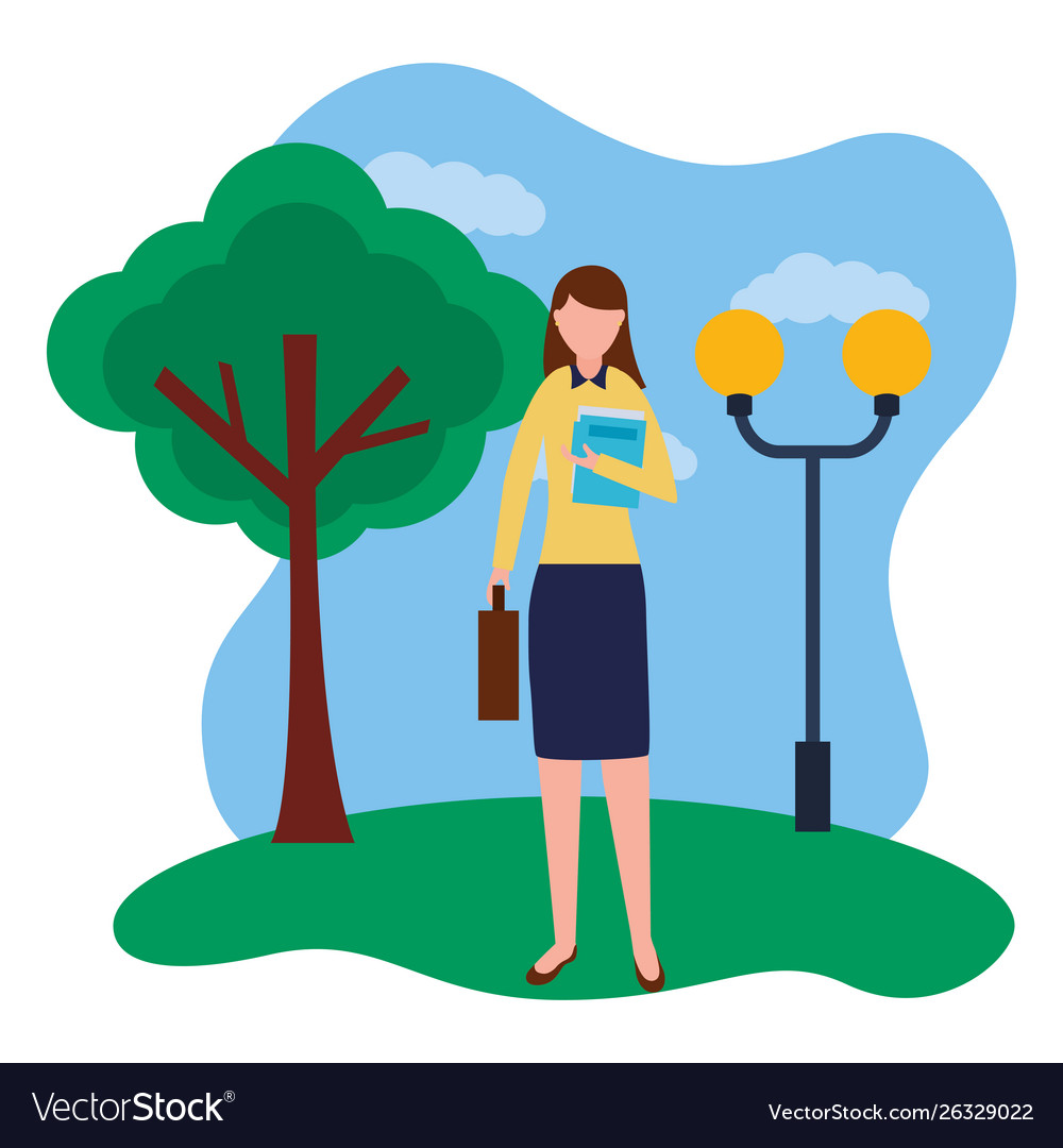 Business woman standing in park Royalty Free Vector Image