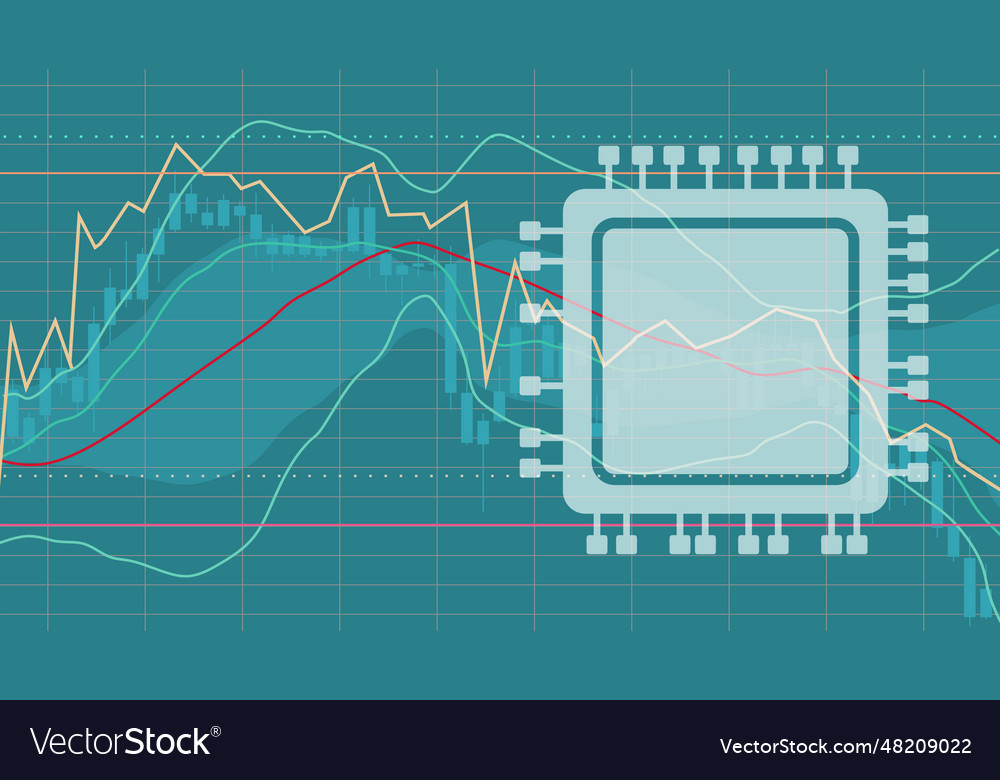 Cpu microprocessor icon and financial market chart