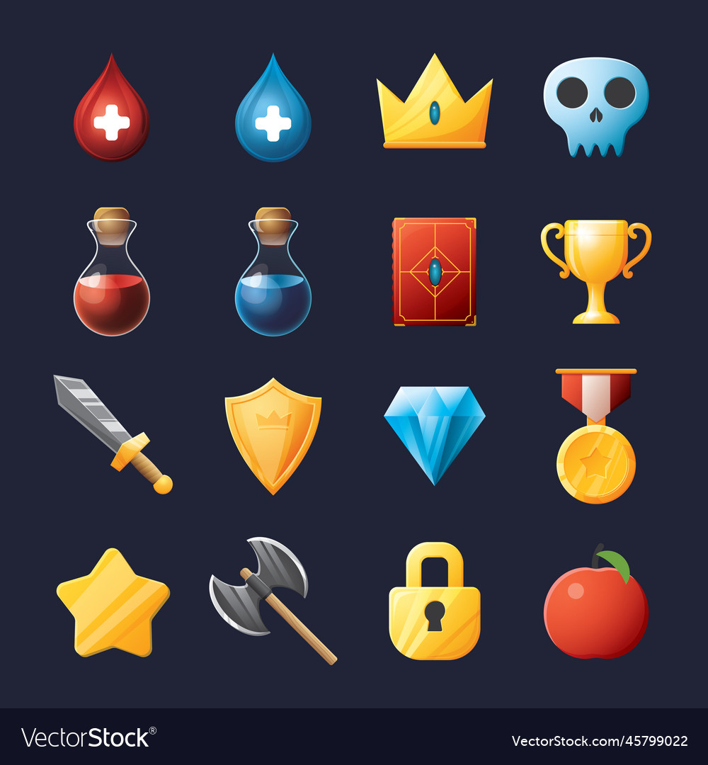 Game ui assets set gaming user interface icons vector image Game ui assets set gaming user interface icons