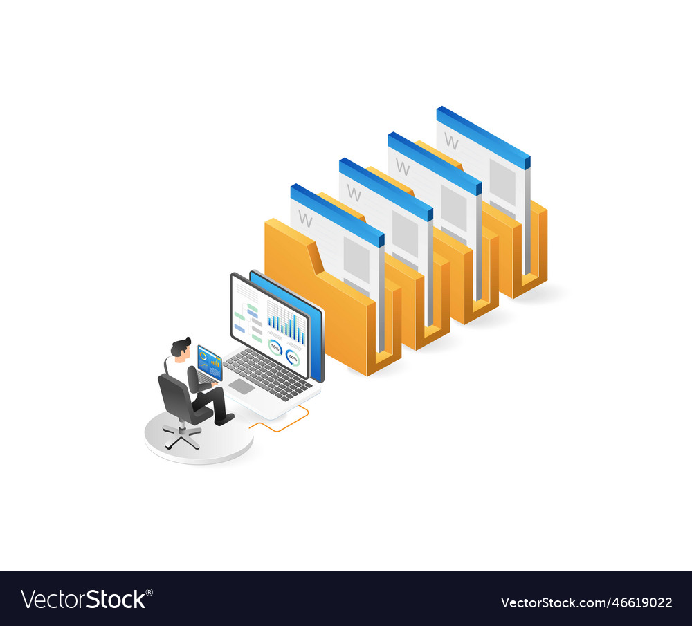 Isometric file folders and businessman