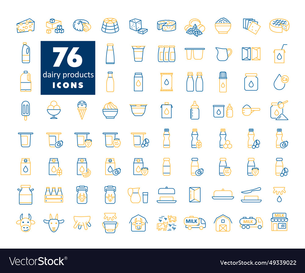 Milk dairy products icon set Royalty Free Vector Image