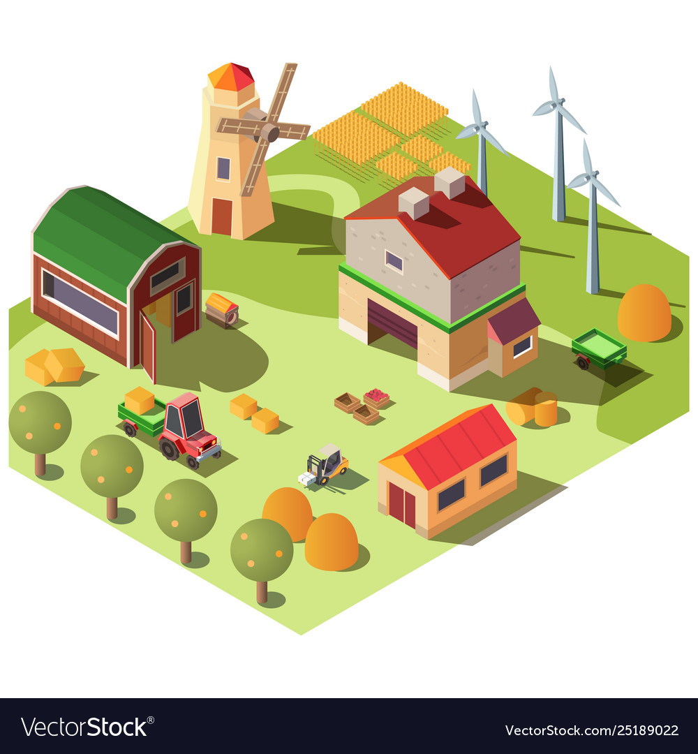 Modern organic farm ranch yard isometric Vector Image