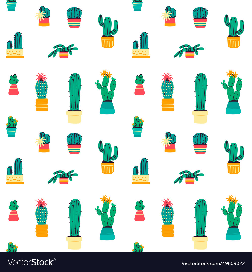 Seamless pattern with different cactus