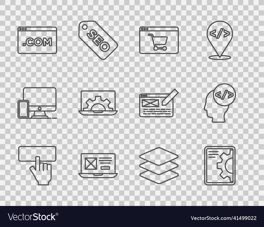 Set line keyboard web development online vector image Set line keyboard web development online