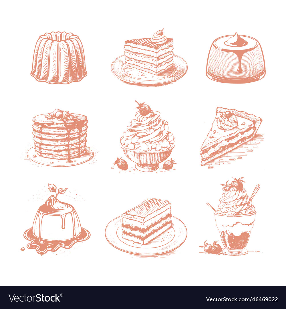 Sketch set of dessert pastry sweets collection