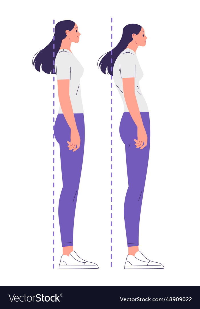 Young woman is standing straight and slouching Vector Image