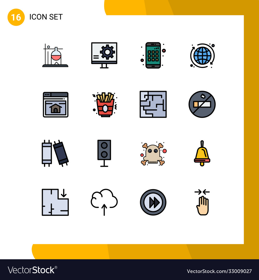 16 user interface flat color filled line pack
