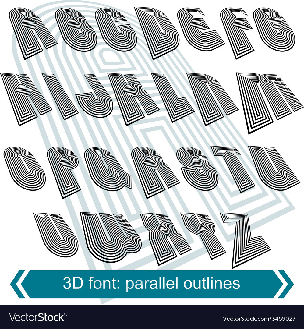 3d retro typeset with lines in rotation uppercase Vector Image