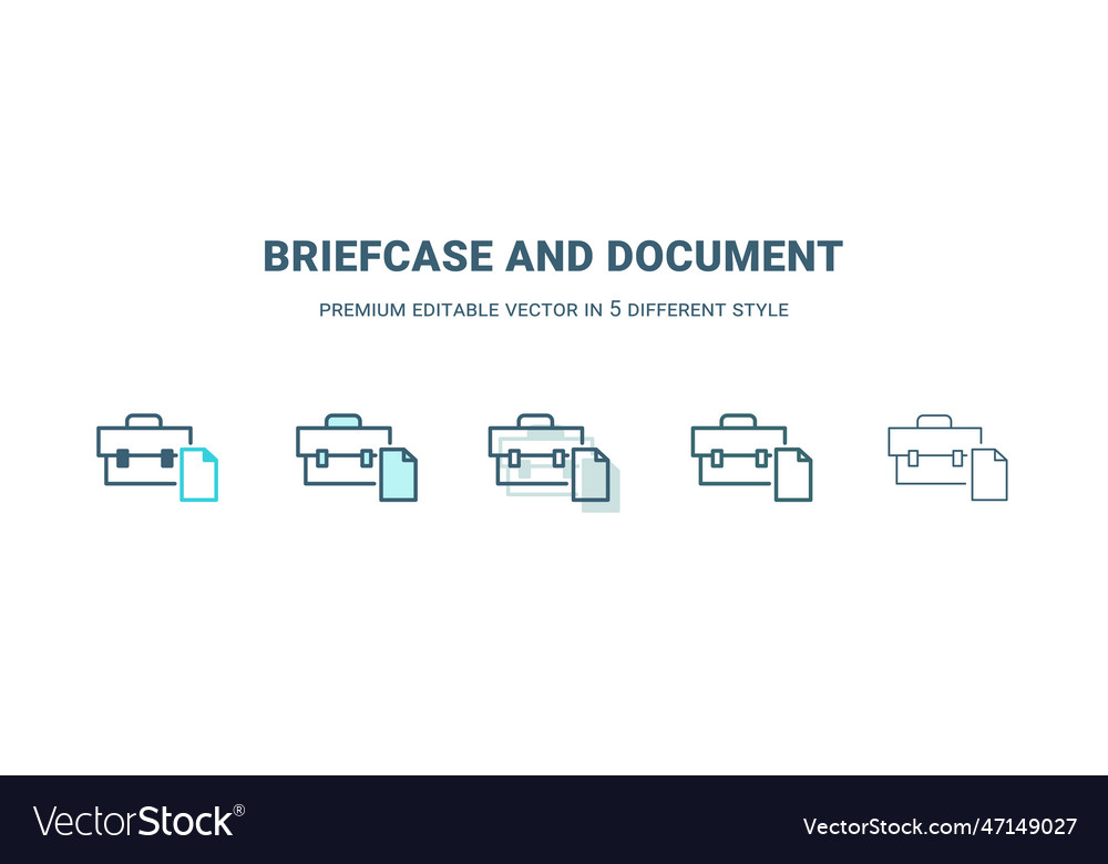Briefcase and document icon in 5 different style vector image Briefcase and document icon in 5 different style