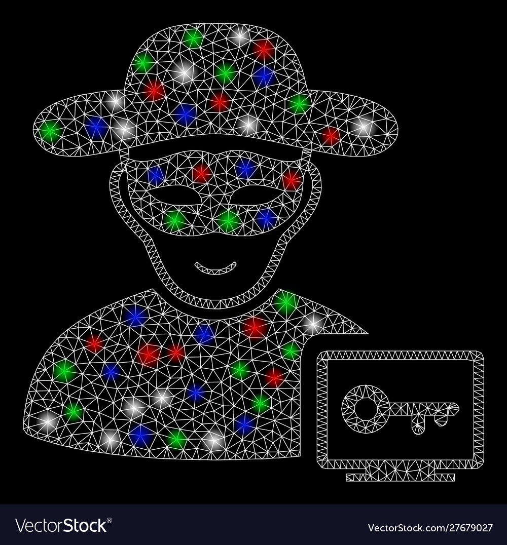 Bright mesh carcass computer hacker with flash vector image Bright mesh carcass computer hacker with flash