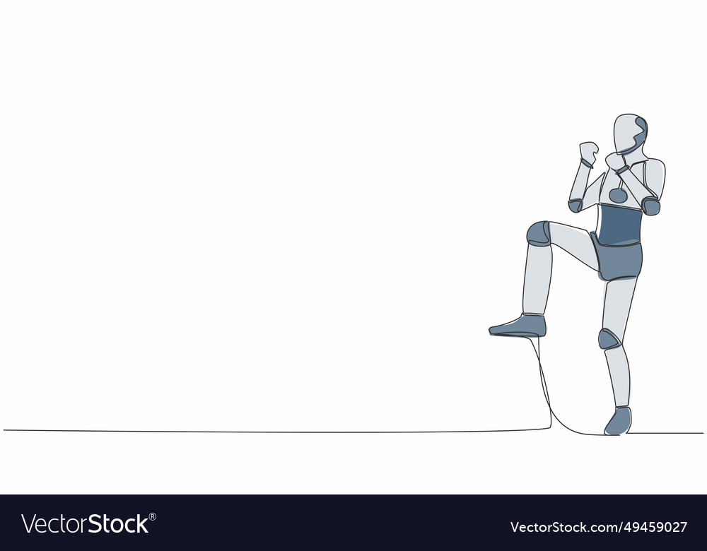 Continuous one line drawing happy robot standing Vector Image Continuous one line drawing happy robot standing