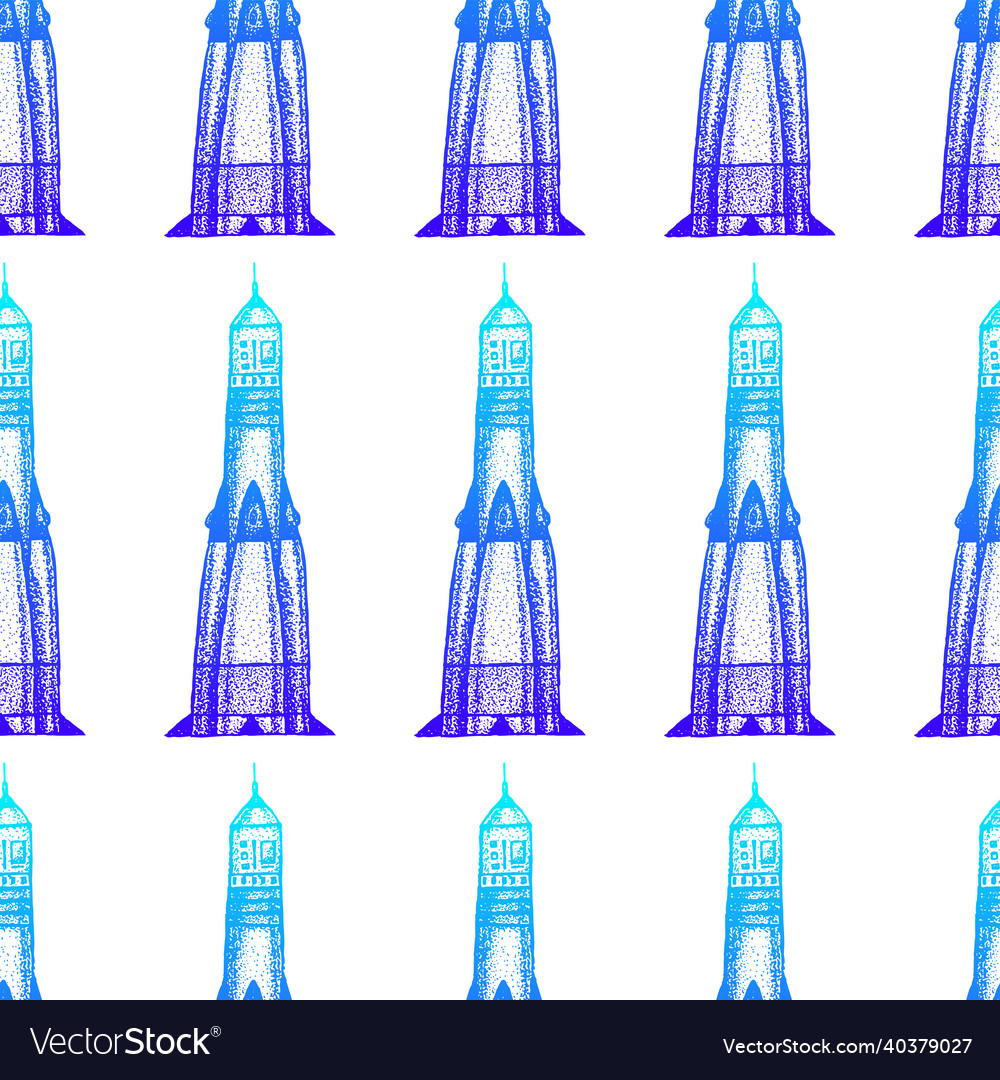 Dotwork space rocket seamless pattern vector image Dotwork space rocket seamless pattern